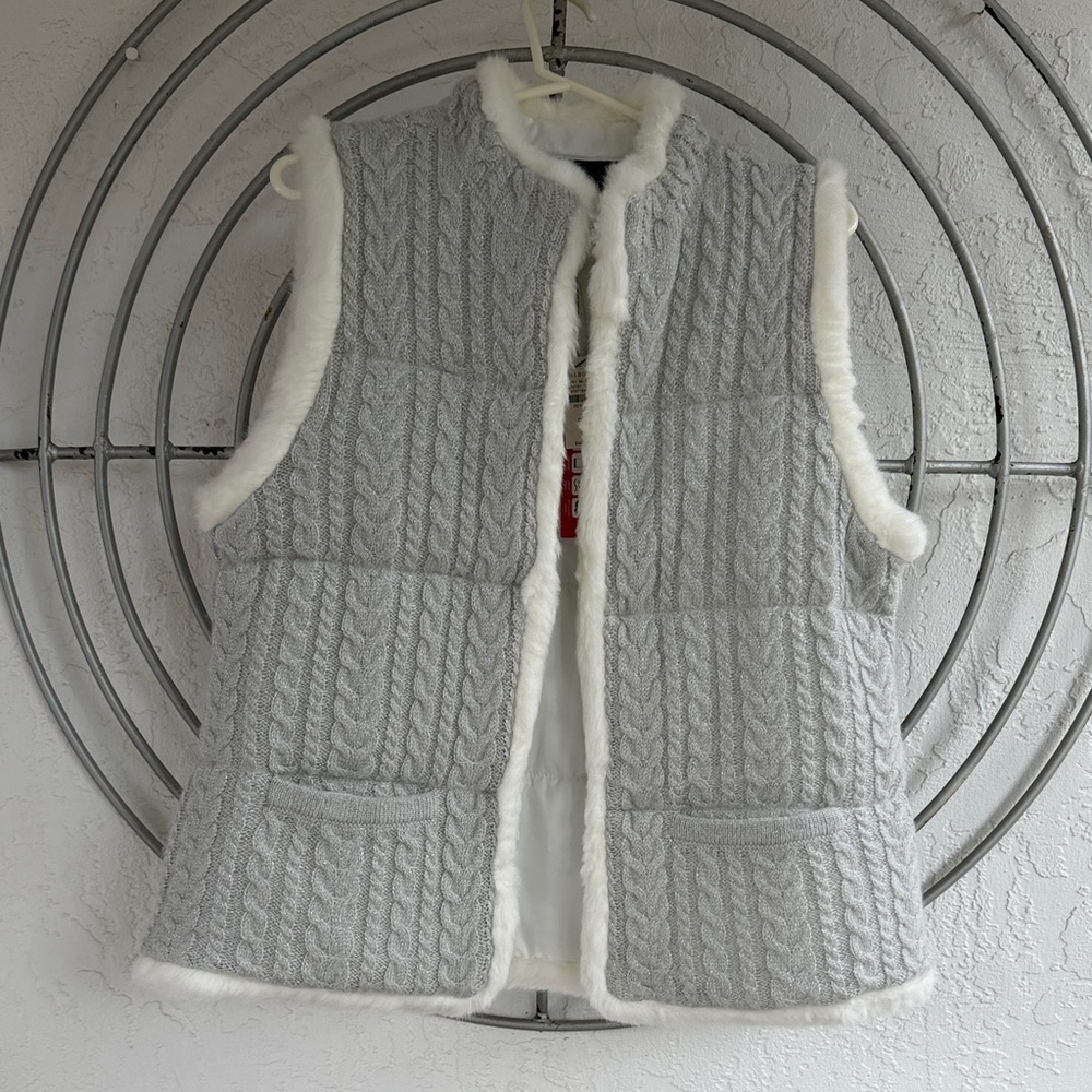 Talbots Petite Gray and White Knit Vest